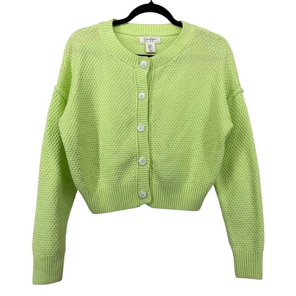 Jessica Simpson Size Medium‎ Cardigan Lime Green Button Front Cropped Sweater